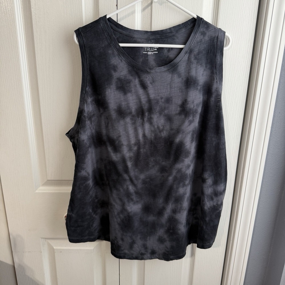 Time & Tru Black Gray Tie Dye Tank Top Women's Size XXXL Travel Workout Gym Hike